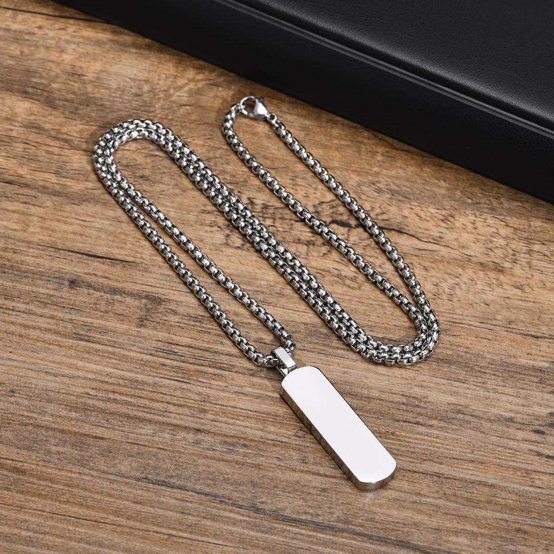Stainless Steel Rectangular Pendant Necklace- Silver